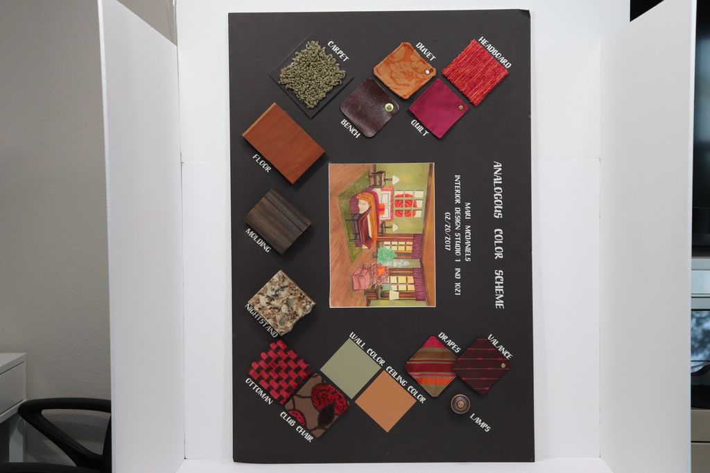 Analogous color scheme study board with painted chips.
