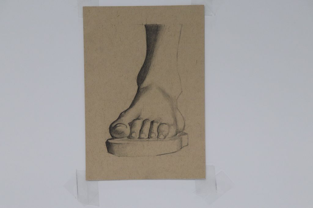 Charcoal drawing of a classical foot after a Bargue plate.