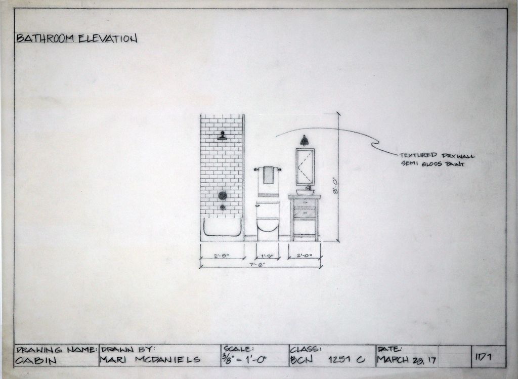 Hand-drafted bathroom elevation for the cabin retreat.
